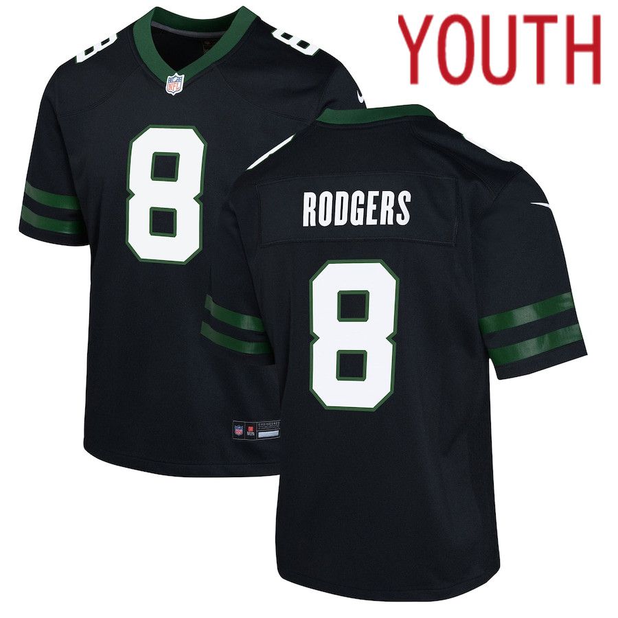 Youth New York Jets 8 Aaron Rodgers Nike Legacy Black Alternate Game NFL Jersey